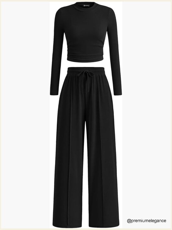 Pants - 2 Piece Loungewear Set Crop Top Wide Leg Pants Tracksuit